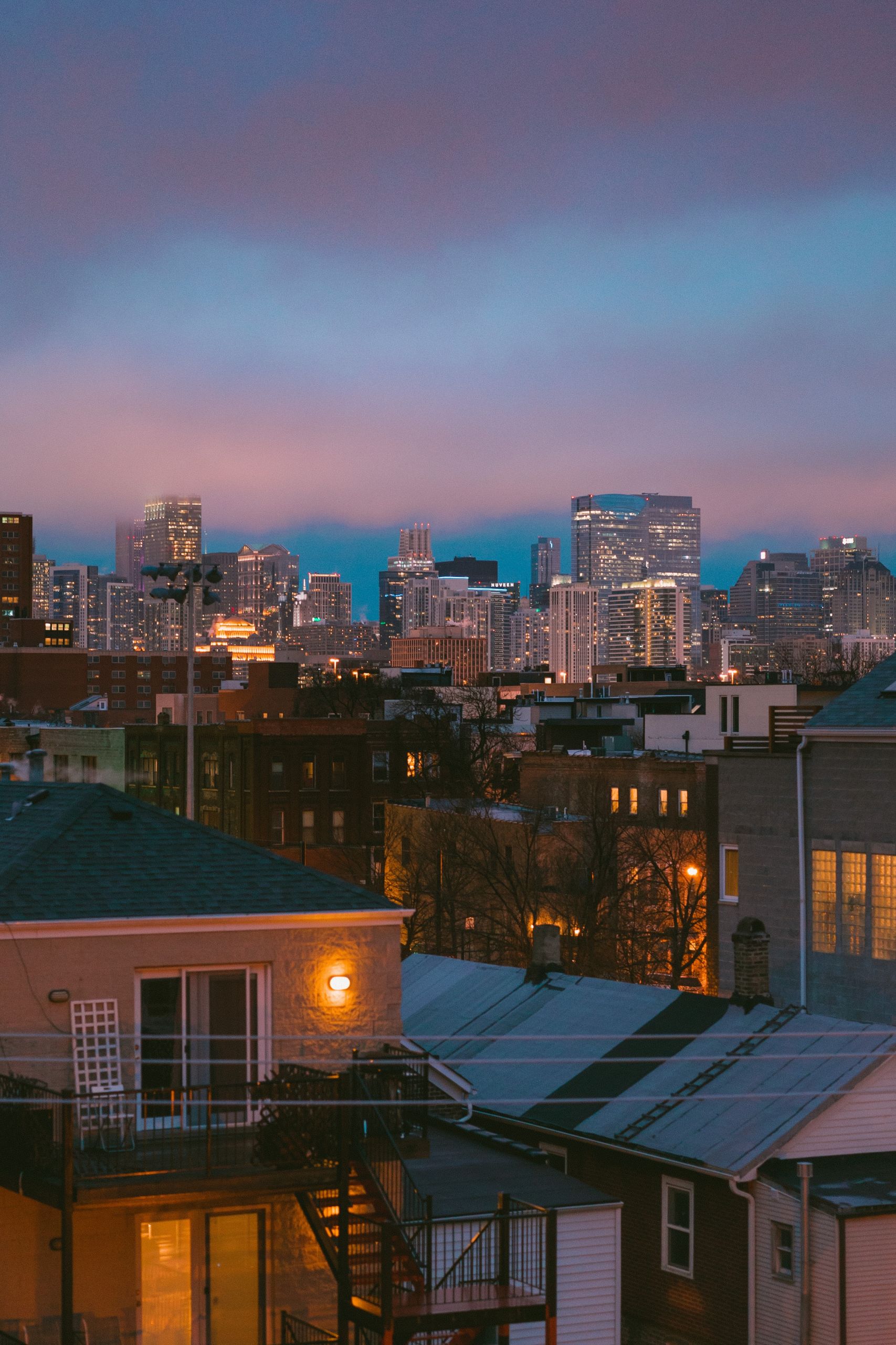 city landscape with residential & commercial roofs